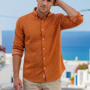 Gap Flowery Orange Long Sleeve Classic Fit Shirt Sz L 100% Cotton(ID49)